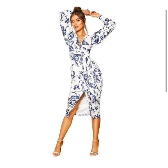 Boohoo | US size 6 | floral bodkin dress with deep v plunge neckline tie waist - Picture 9 of 10